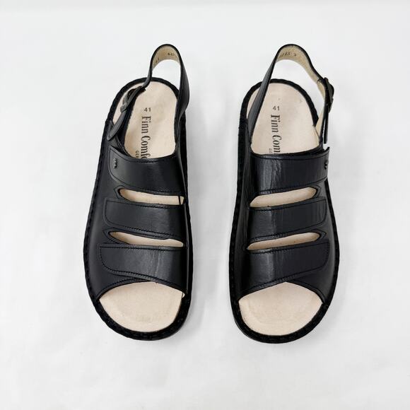 [Finn Comfort] Black Sylt Nappa Leather Triple Strap Open Toe Sandals EUC Sz 41 - Picture 8 of 12
